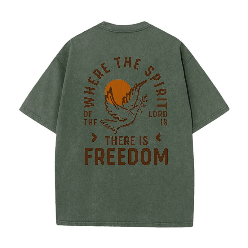 Christianartworkshop Spirit of the Lord and Freedom Unisex Washed T-Shirt - Army Green - 5XL - image 9