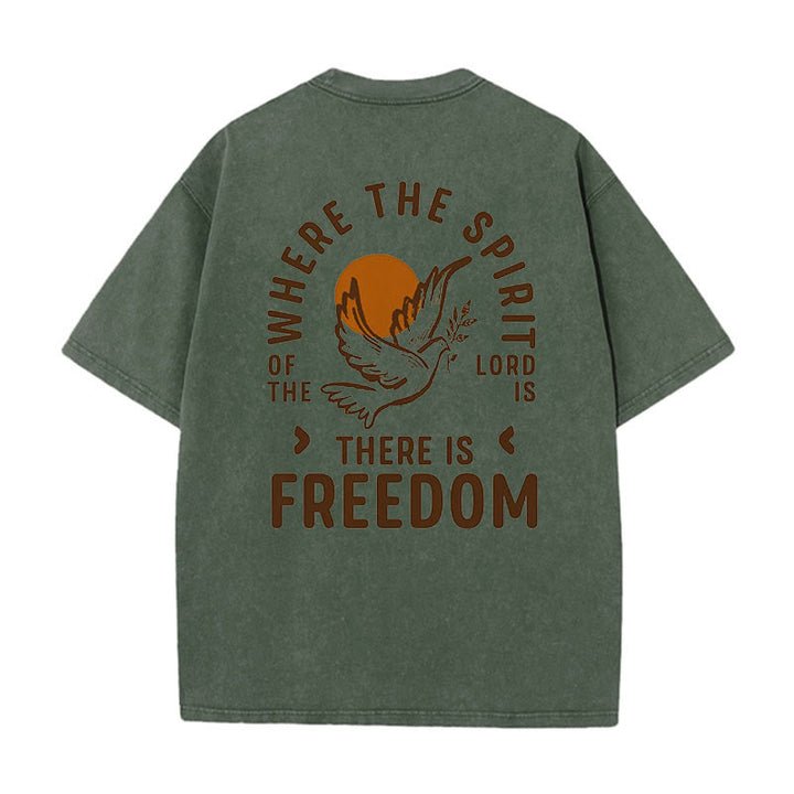 Christianartworkshop Spirit of the Lord and Freedom Unisex Washed T-Shirt - Army Green - 5XL - image 9