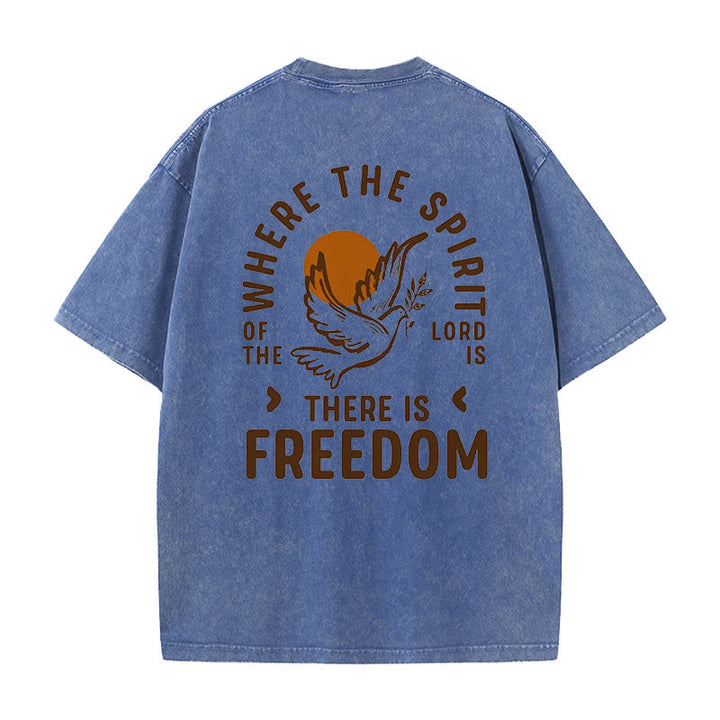 Christianartworkshop Spirit of the Lord and Freedom Unisex Washed T-Shirt - Blue - 5XL - image 5