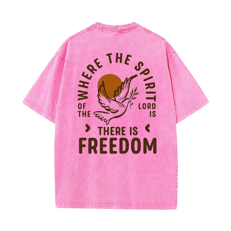 Christianartworkshop Spirit of the Lord and Freedom Unisex Washed T-Shirt - Pink - 5XL - image 11