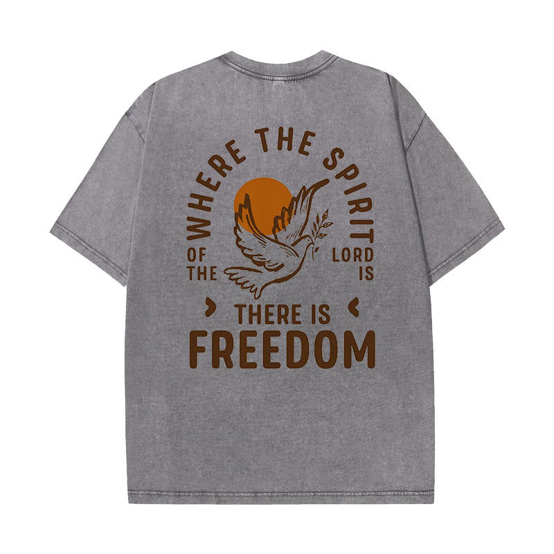 Christianartworkshop Spirit of the Lord and Freedom Unisex Washed T-Shirt - Grey - 5XL - image 7