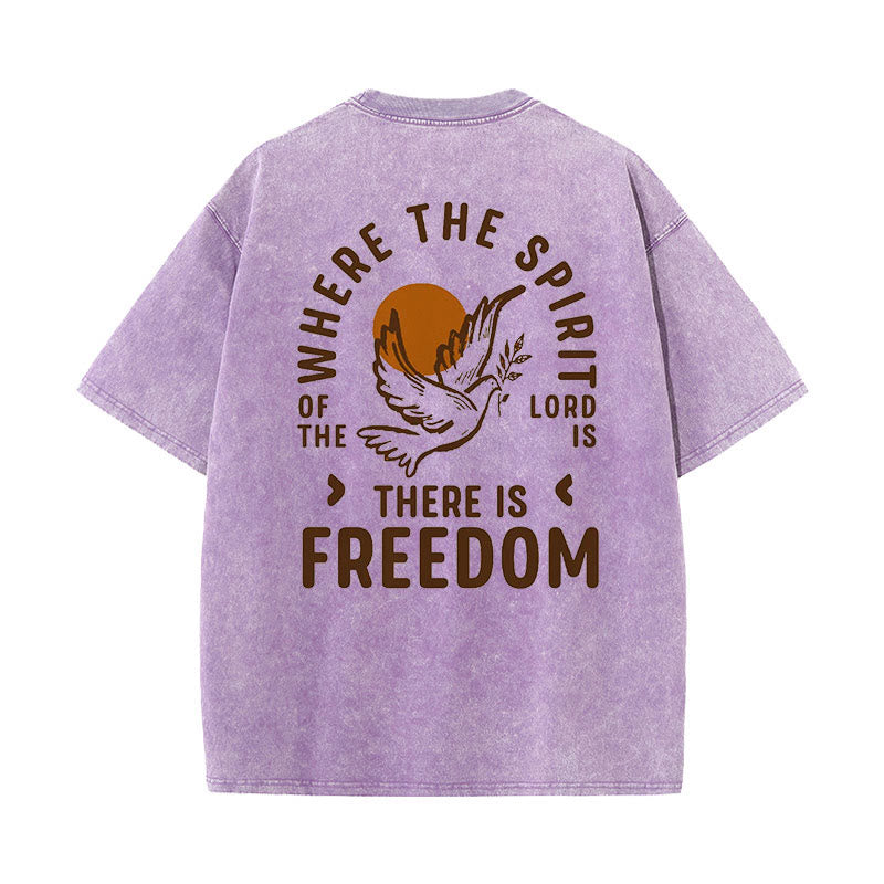 Christianartworkshop Spirit of the Lord and Freedom Unisex Washed T-Shirt - Purple - 5XL - image 13