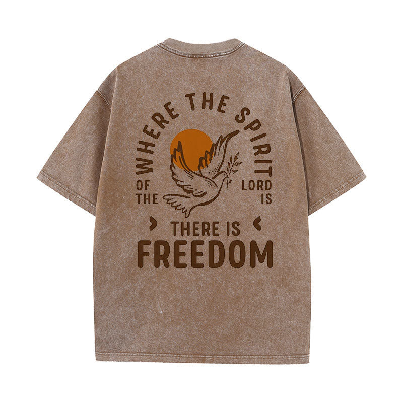 Christianartworkshop Spirit of the Lord and Freedom Unisex Washed T-Shirt - Coffee - 5XL - image 15