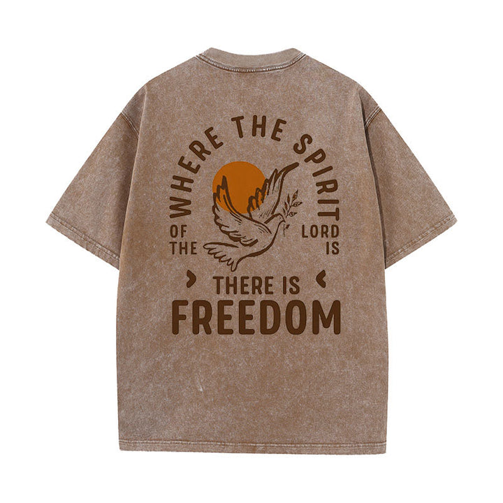 Christianartworkshop Spirit of the Lord and Freedom Unisex Washed T-Shirt - Coffee - 5XL - image 15