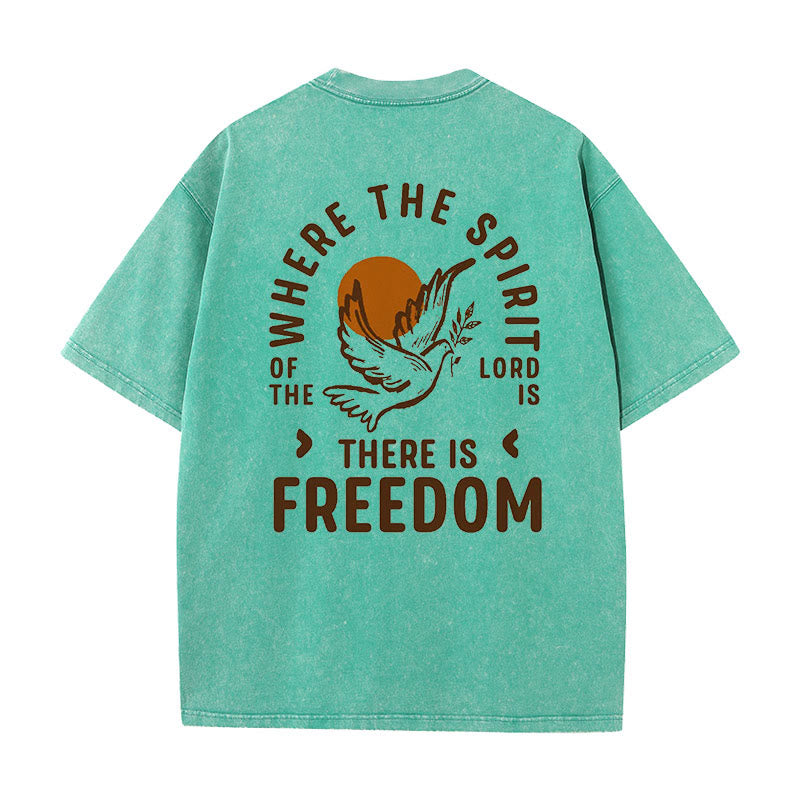 Christianartworkshop Spirit of the Lord and Freedom Unisex Washed T-Shirt - Green - 5XL - image 0