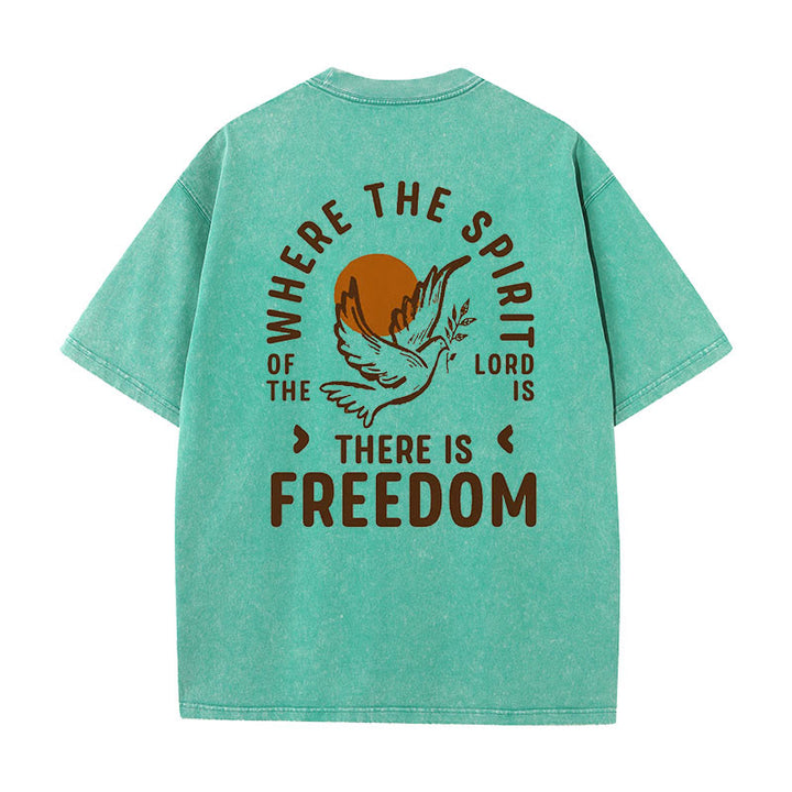 Christianartworkshop Spirit of the Lord and Freedom Unisex Washed T-Shirt - Green - 5XL - image 0