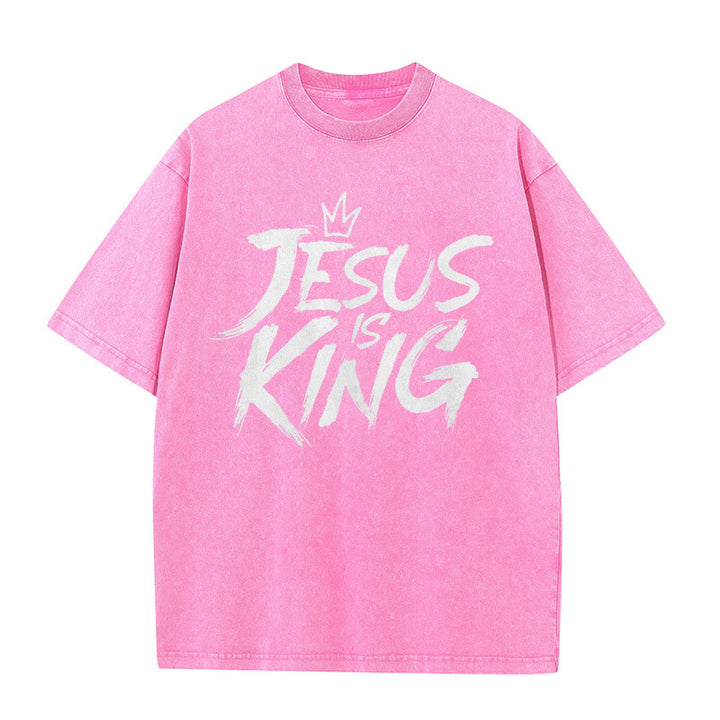 Christianartworkshop Jesus Is King Unisex Washed T-Shirt - Pink - 5XL - image 5