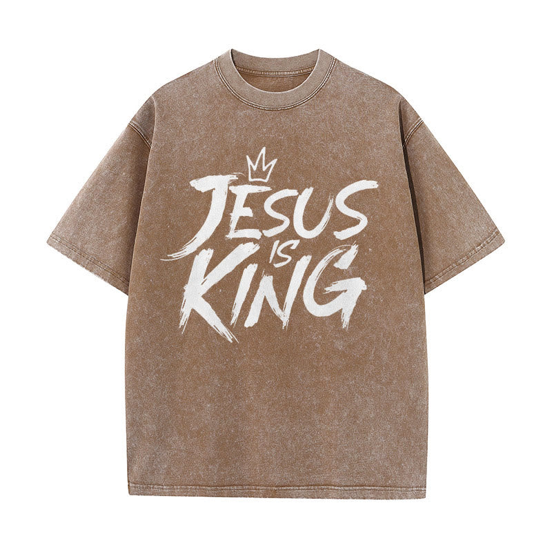 Christianartworkshop Jesus Is King Unisex Washed T-Shirt - Coffee - 5XL - image 11