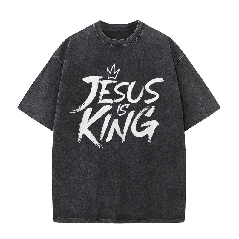 Christianartworkshop Jesus Is King Unisex Washed T-Shirt - Black - 5XL - image 0