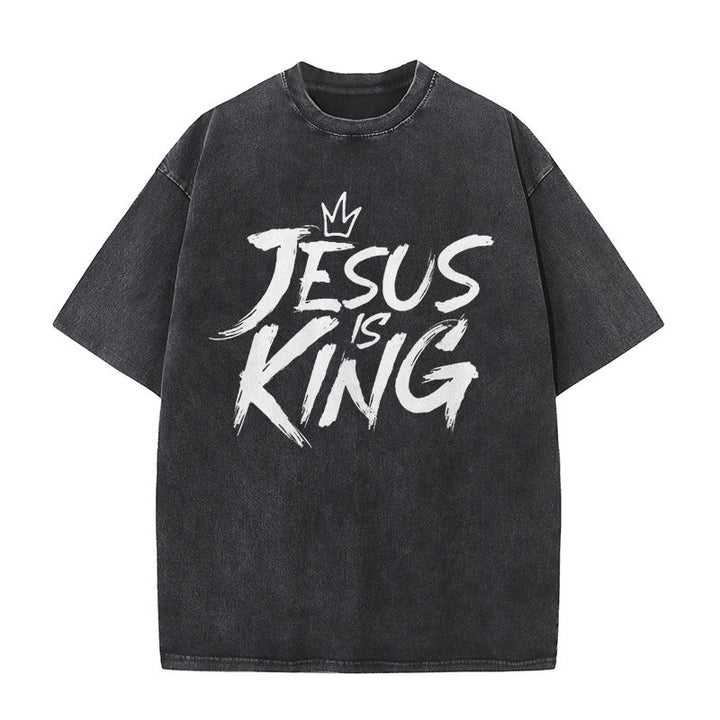 Christianartworkshop Jesus Is King Unisex Washed T-Shirt - Black - 5XL - image 0