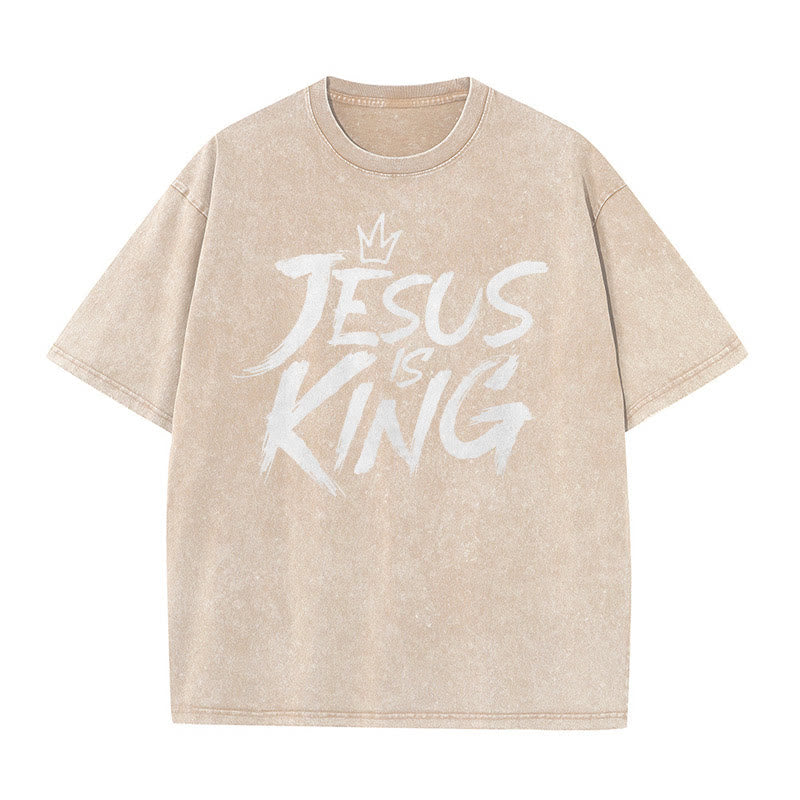 Christianartworkshop Jesus Is King Unisex Washed T-Shirt - Apricot - 5XL - image 4