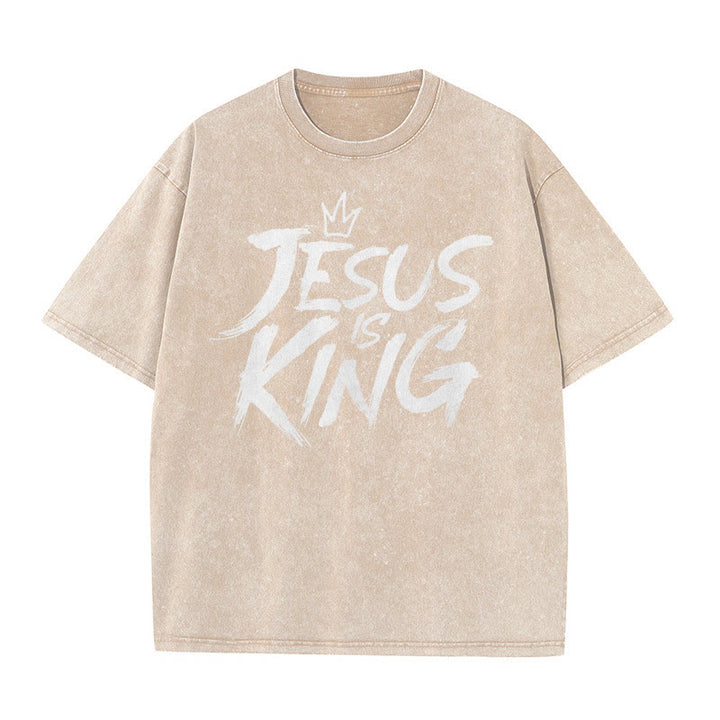Christianartworkshop Jesus Is King Unisex Washed T-Shirt - Apricot - 5XL - image 4