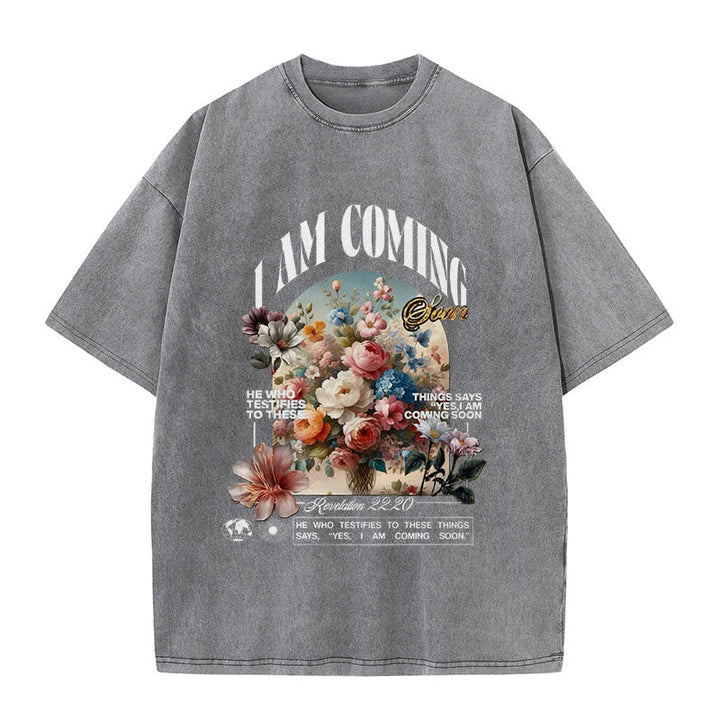 Christianartworkshop I Am Coming Soon Unisex Washed T-Shirt - Grey - 5XL - image 10