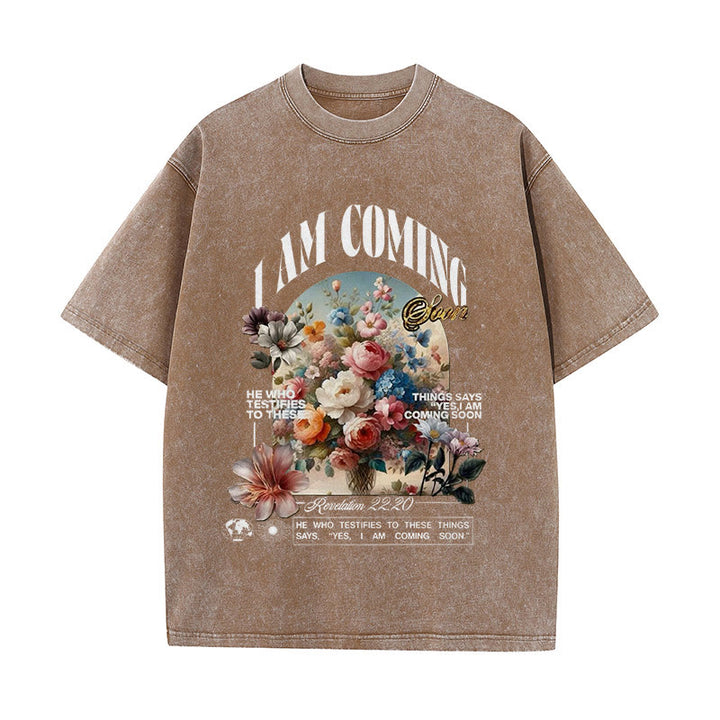 Christianartworkshop I Am Coming Soon Unisex Washed T-Shirt - Coffee - 5XL - image 11