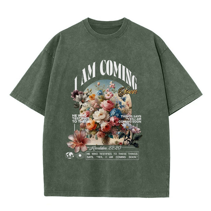Christianartworkshop I Am Coming Soon Unisex Washed T-Shirt - Army Green - 5XL - image 6