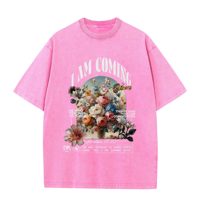 Christianartworkshop I Am Coming Soon Unisex Washed T-Shirt - Pink - 5XL - image 7
