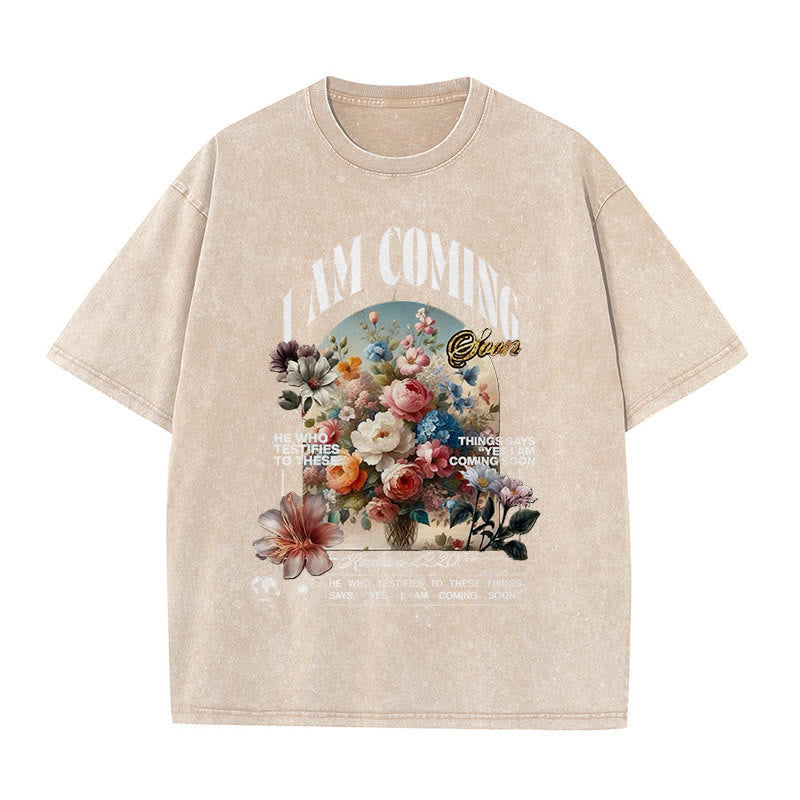 Christianartworkshop I Am Coming Soon Unisex Washed T-Shirt - Apricot - 5XL - image 4