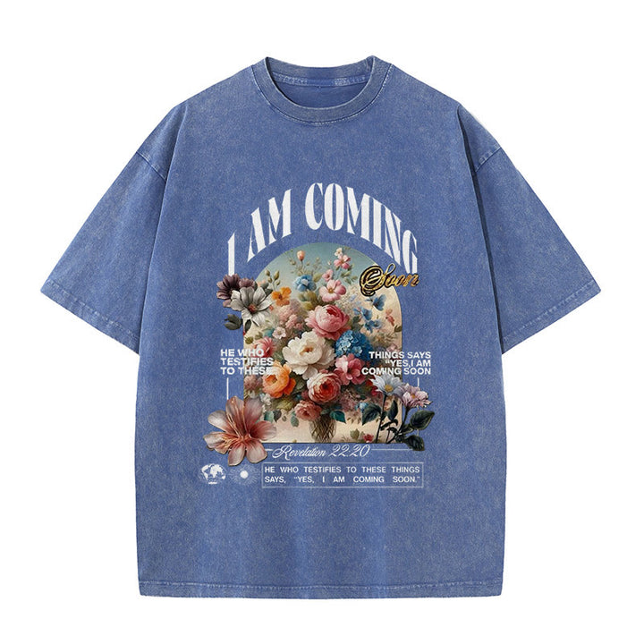 Christianartworkshop I Am Coming Soon Unisex Washed T-Shirt - Blue - 5XL - image 8
