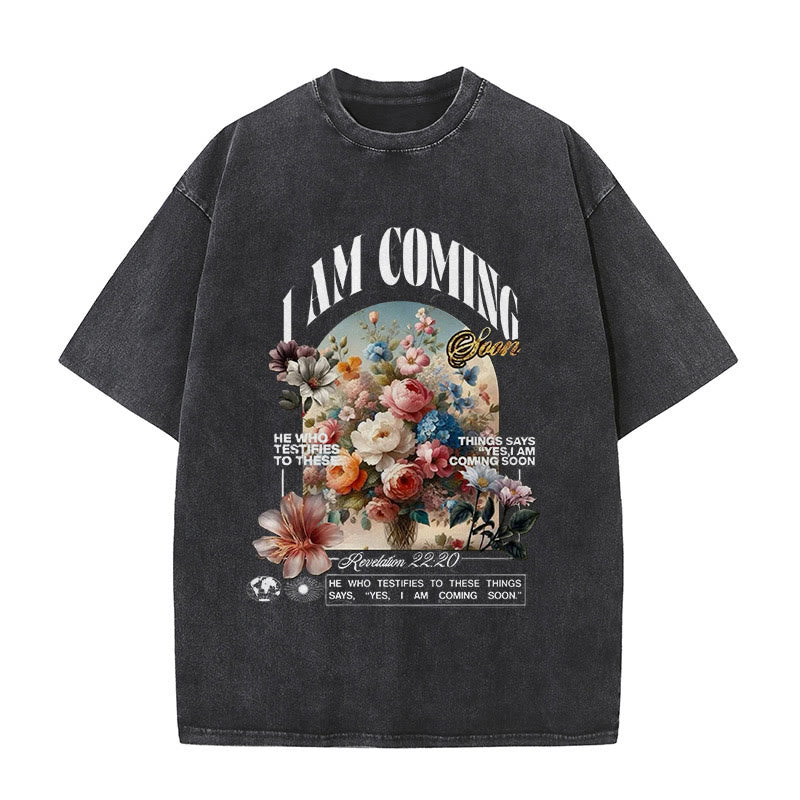 Christianartworkshop I Am Coming Soon Unisex Washed T-Shirt - Black - 5XL - image 0