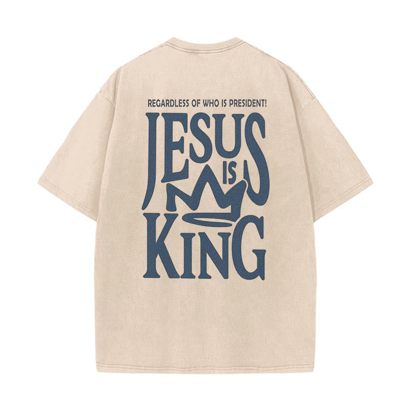 Christianartworkshop Jesus is King Statement Unisex Washed T-Shirt - Apricot - 5XL - image 4