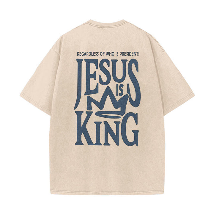Christianartworkshop Jesus is King Statement Unisex Washed T-Shirt - Apricot - 5XL - image 4