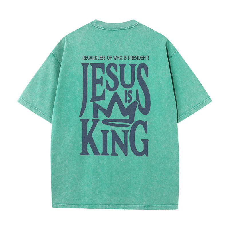 Christianartworkshop Jesus is King Statement Unisex Washed T-Shirt - Green - 5XL - image 14
