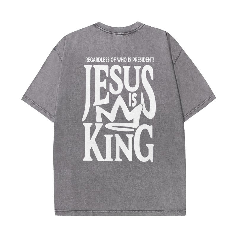 Christianartworkshop Jesus is King Statement Unisex Washed T-Shirt - Grey - 5XL - image 11