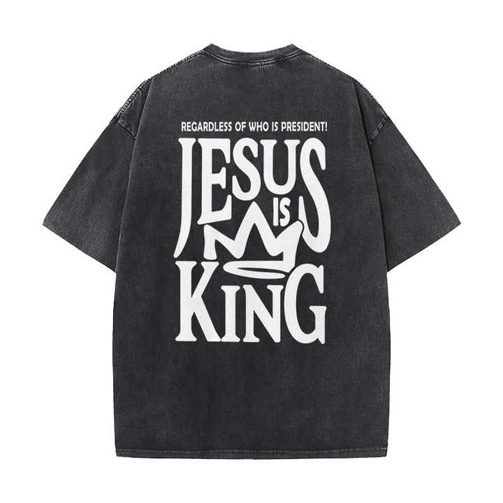 Christianartworkshop Jesus is King Statement Unisex Washed T-Shirt - Black - 5XL - image 8