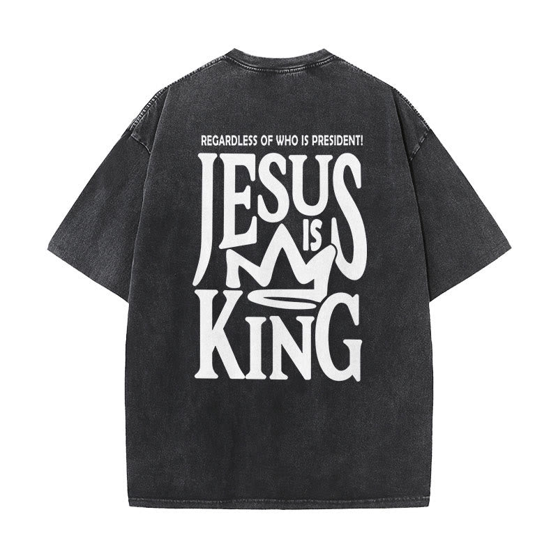 Christianartworkshop Jesus is King Statement Unisex Washed T-Shirt - Black - 5XL - image 7