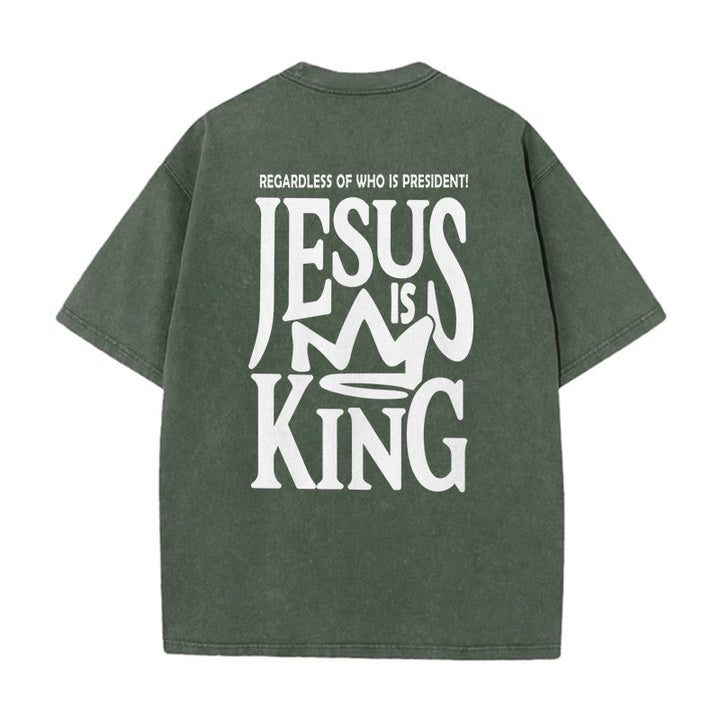 Christianartworkshop Jesus is King Statement Unisex Washed T-Shirt - Army Green - 5XL - image 15
