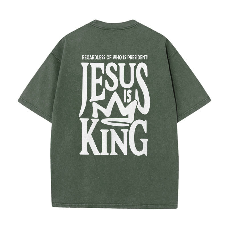 Christianartworkshop Jesus is King Statement Unisex Washed T-Shirt - Army Green - 5XL - image 16