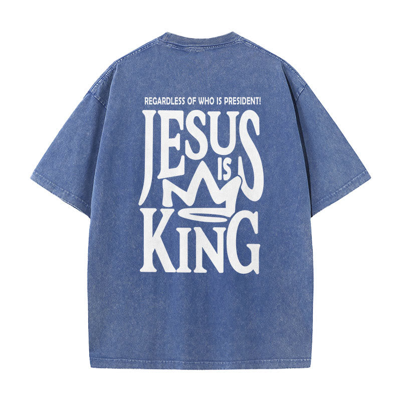 Christianartworkshop Jesus is King Statement Unisex Washed T-Shirt - Blue - 5XL - image 1