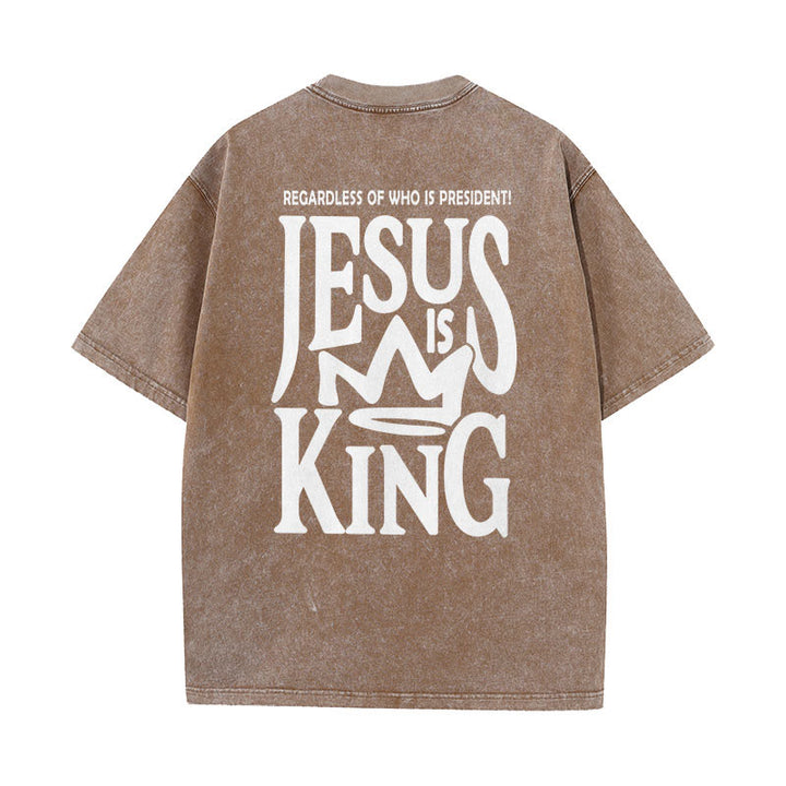 Christianartworkshop Jesus is King Statement Unisex Washed T-Shirt - Coffee - 5XL - image 18