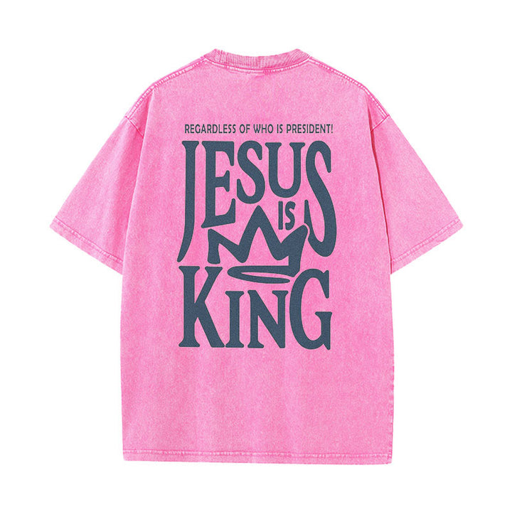 Christianartworkshop Jesus is King Statement Unisex Washed T-Shirt - Pink - 5XL - image 6