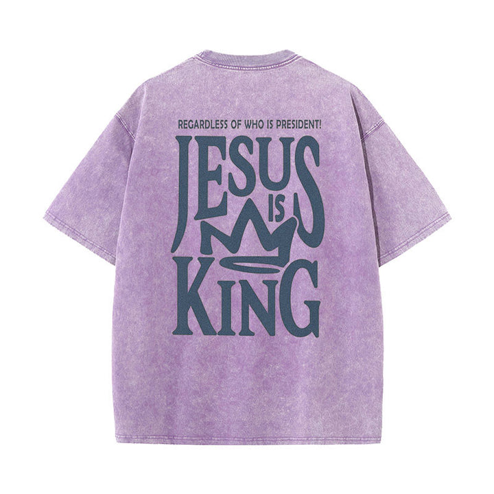 Christianartworkshop Jesus is King Statement Unisex Washed T-Shirt - Purple - 5XL - image 10
