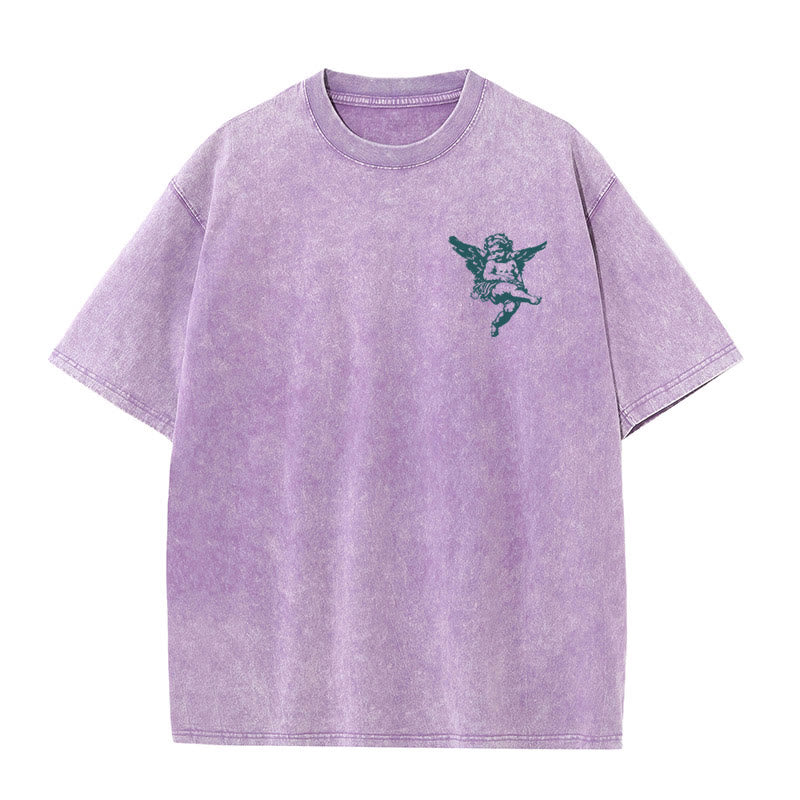 Christianartworkshop Inspired Blessed T-Shirt with Cherub Design Unisex Washed T-Shirt - image 16