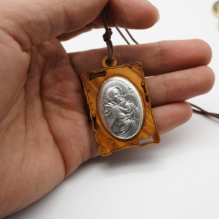 Christianartworkshop Olive Wood & Metal Virgin Mary Pendant Necklace: A Timeless Devotional Keepsake - image 1