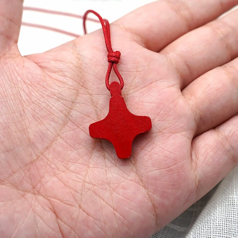 Christianartworkshop Holy Spirit Wooden Cross Pendant and Red Enameled Medal Necklace - image 3