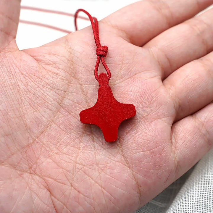 Christianartworkshop Holy Spirit Wooden Cross Pendant and Red Enameled Medal Necklace - image 4