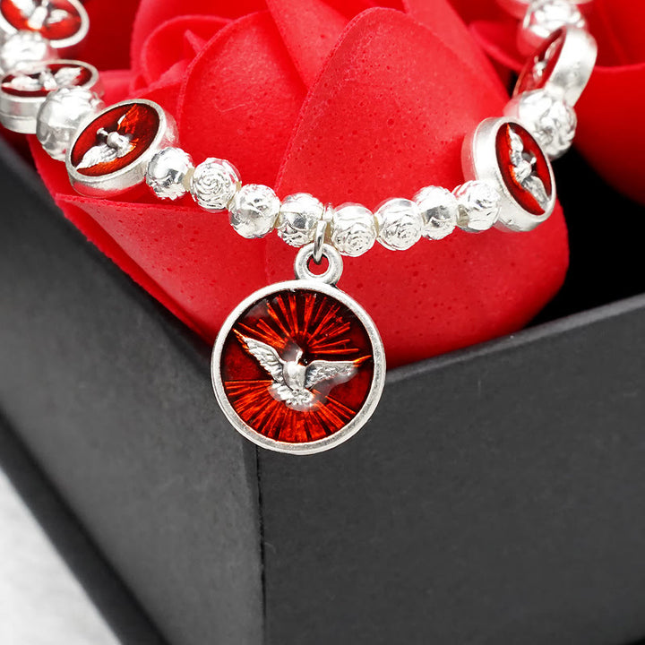 Christianartworkshop Enamel Holy Spirit with Cross and Rose Beads Bracelet: Cherished Symbol of Blessed Protection - image 3