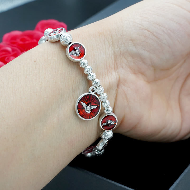 Christianartworkshop Enamel Holy Spirit with Cross and Rose Beads Bracelet: Cherished Symbol of Blessed Protection - image 5