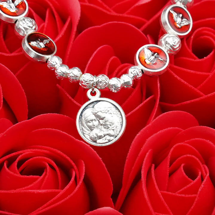 Christianartworkshop Enamel Holy Spirit with Cross and Rose Beads Bracelet: Cherished Symbol of Blessed Protection - image 3