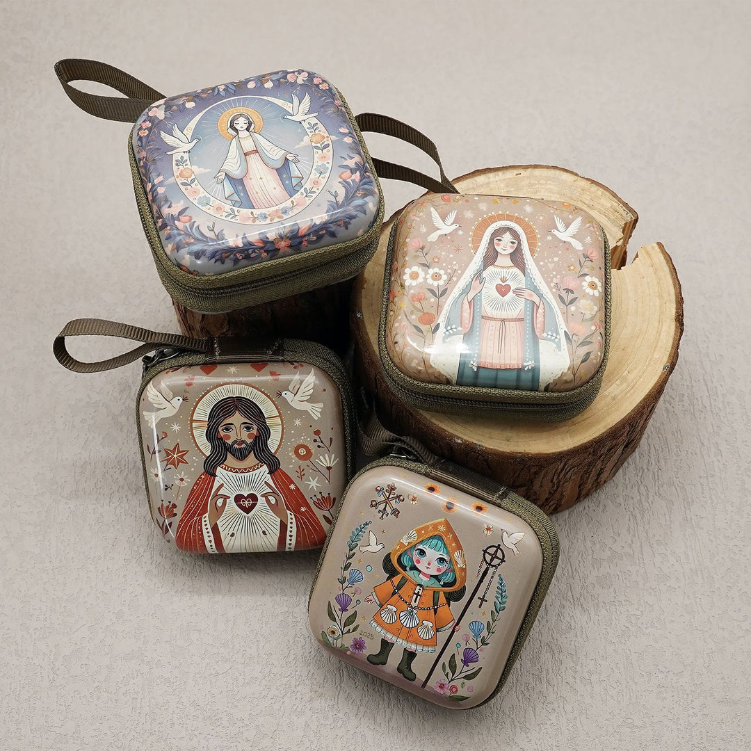 Christianartworkshop 9 Patterns Cartoon Style Square Rosary Cases: A Beautiful Blend of Faith and Function - image 0