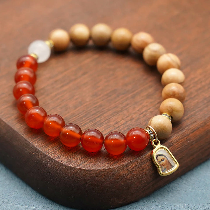 Christianartworkshop Red Agate & White Chalcedony Beads With Our Lady Pendant Bracelets: A Token of Devotion - image 1