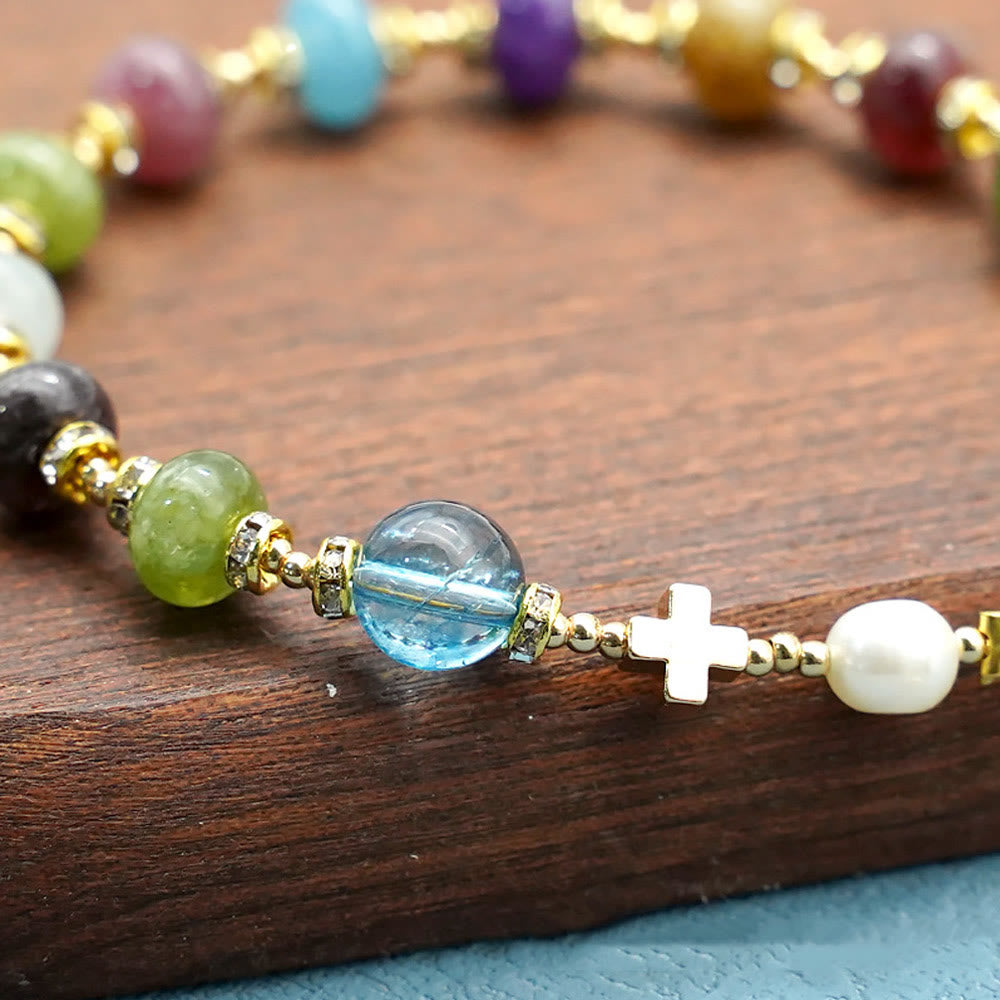 Christianartworkshop Miraculous Medal & Cross of Round Multicolor Natural Tourmaline Agate Bracelet - image 4