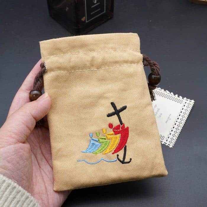 Christianartworkshop Jubilee Pilgrim Cotton Jewelry Pouches Storage Bag with Colorful Sailboat & Cross Embroidery: Divine Protection - image 1