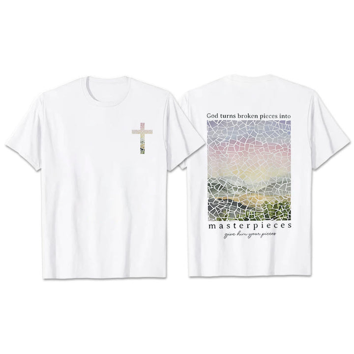 Christianartworkshop God Turns Broken Pieces into Masterpieces T-Shirt - White - 2XL - image 0