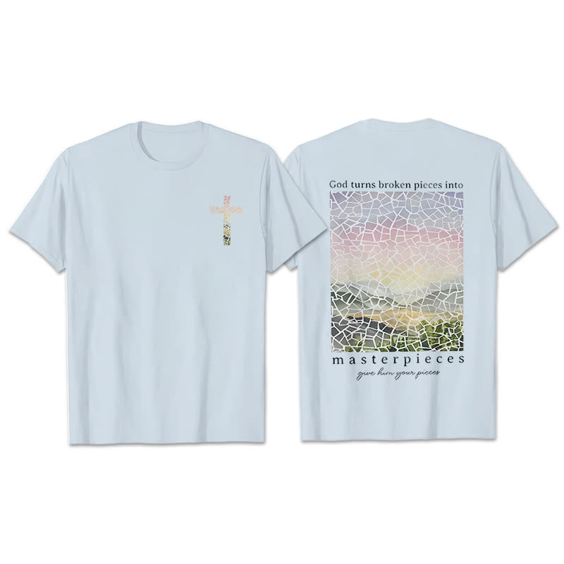 Christianartworkshop God Turns Broken Pieces into Masterpieces T-Shirt - Blue - 2XL - image 10