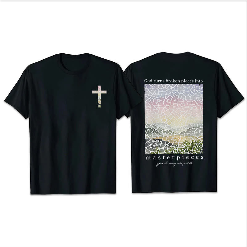 Christianartworkshop God Turns Broken Pieces into Masterpieces T-Shirt - Black - 2XL - image 4