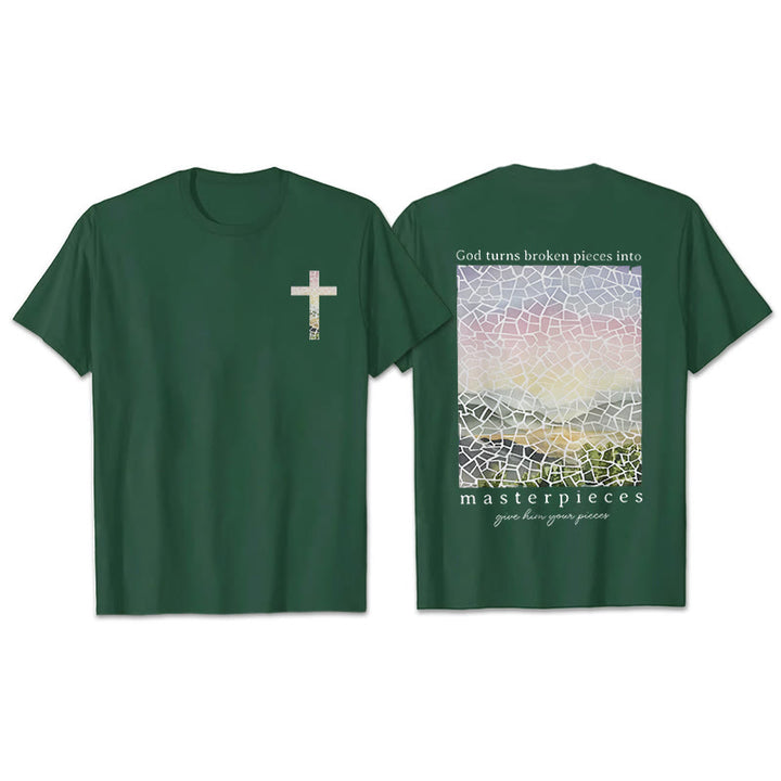 Christianartworkshop God Turns Broken Pieces into Masterpieces T-Shirt - Dark Green - 2XL - image 19